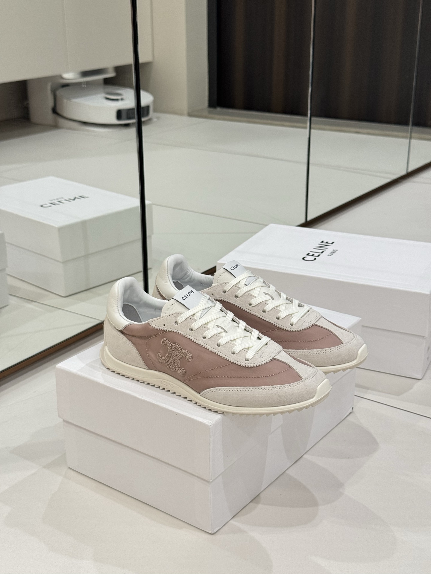 Bagsaaa Ce1i*e Racer Low Top Sneaker In Nylon, Suede Calfskin And Calfskin Pink