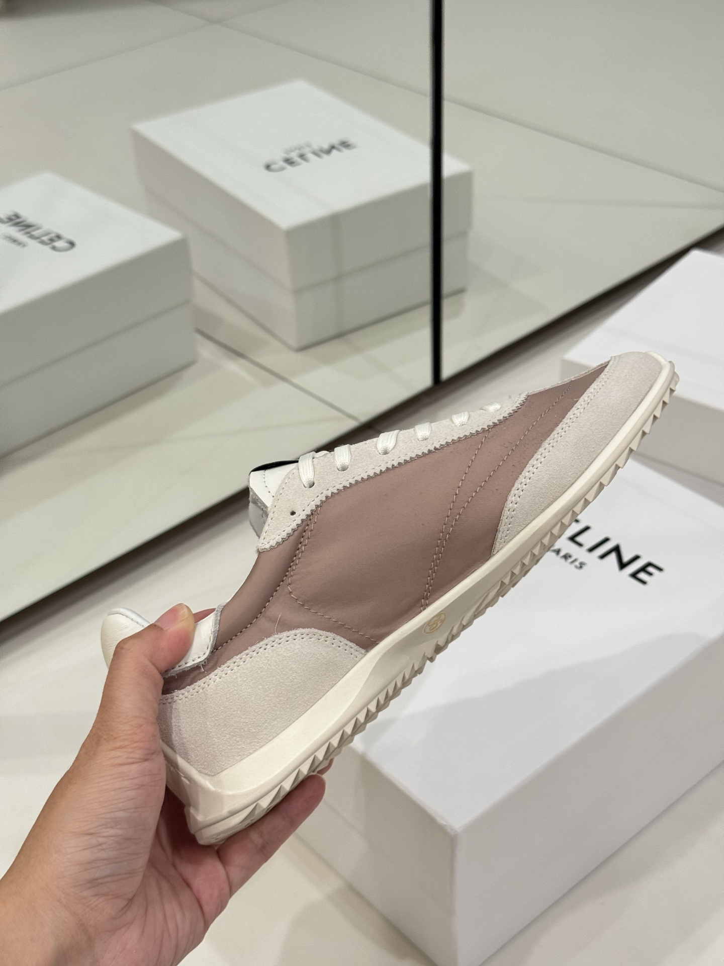 Bagsaaa Ce1i*e Racer Low Top Sneaker In Nylon, Suede Calfskin And Calfskin Pink