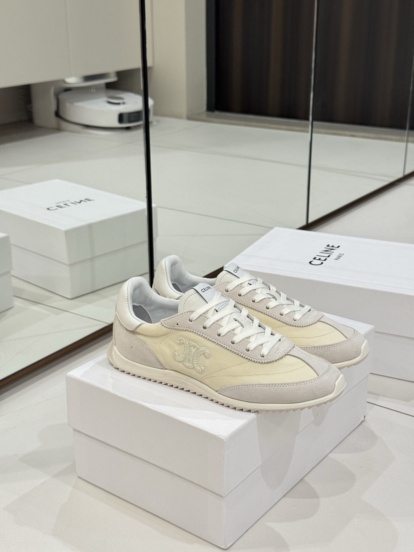Bagsaaa Ce1i*e Racer - Low Top Sneaker In Nylon Suede And Calfskin Vanilla