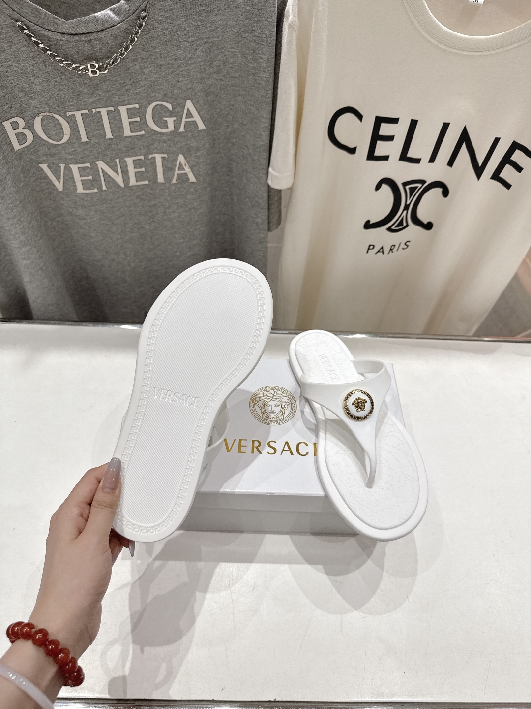 Bagsaaa Versace Alia Rubber Flat Sandals white