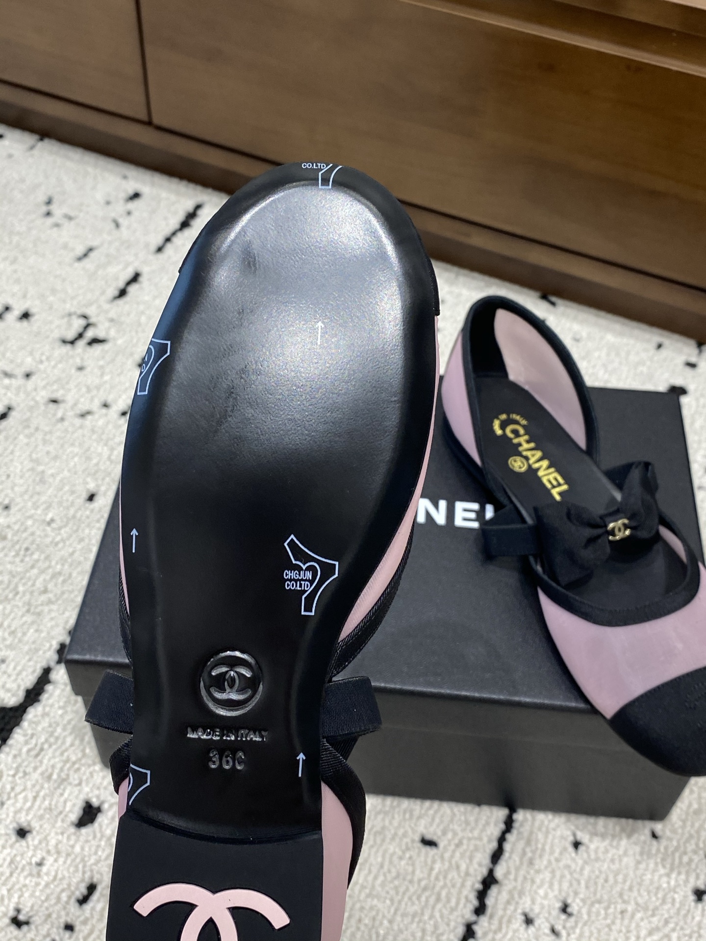 Bagsaaa Ch**el Mary Janes G46701 Pink Mesh & Grosgrain