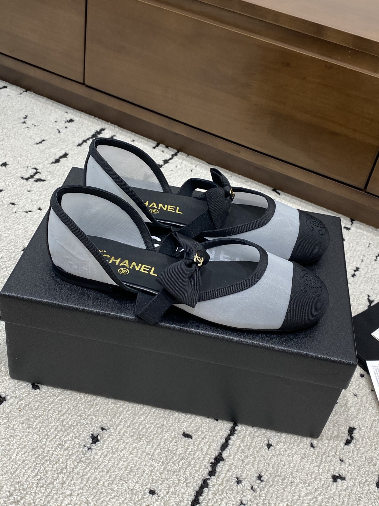 Bagsaaa Ch**el Mary Janes G46701 Mesh & Grosgrain