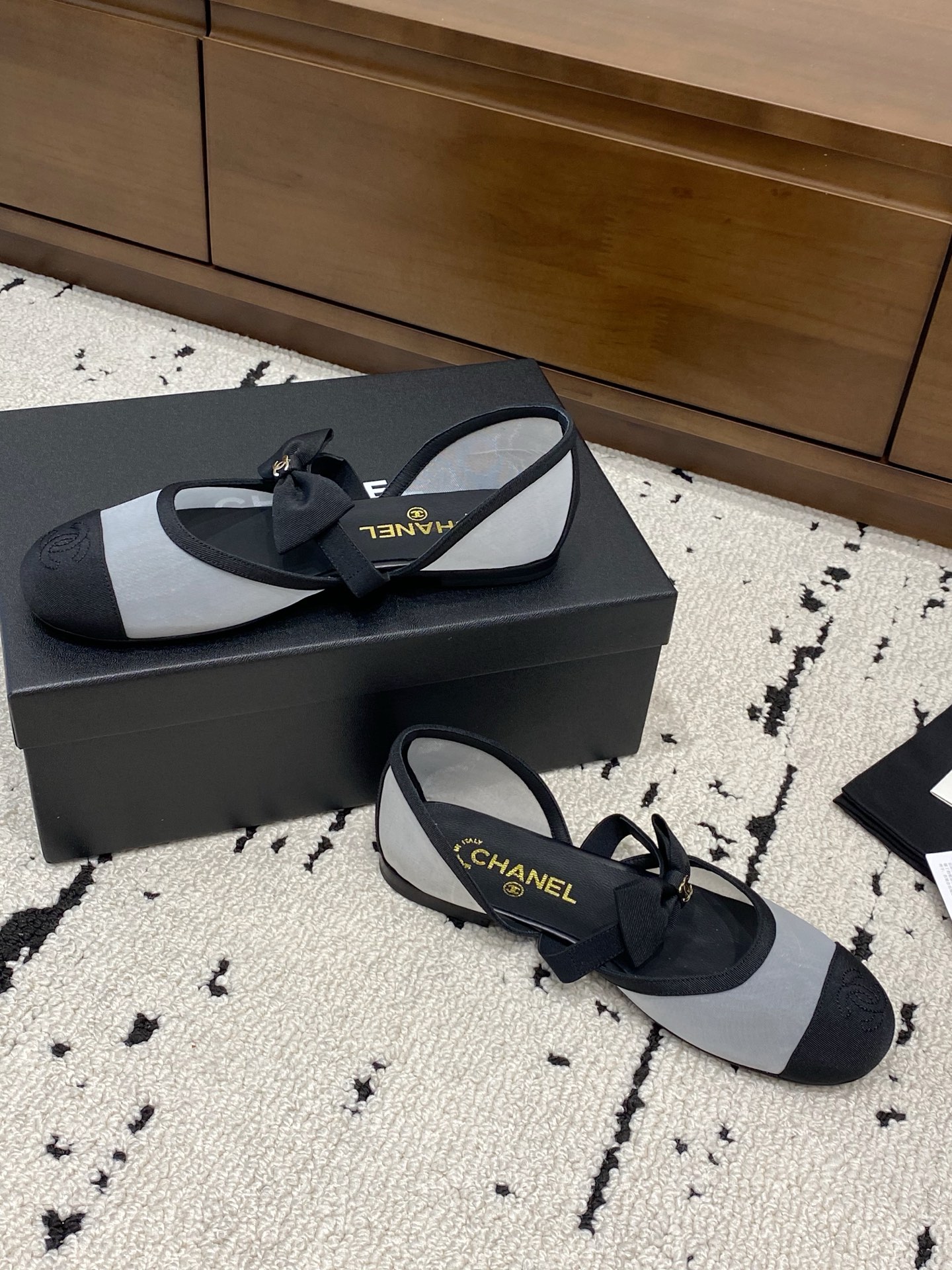 Bagsaaa Ch**el Mary Janes G46701 Mesh & Grosgrain