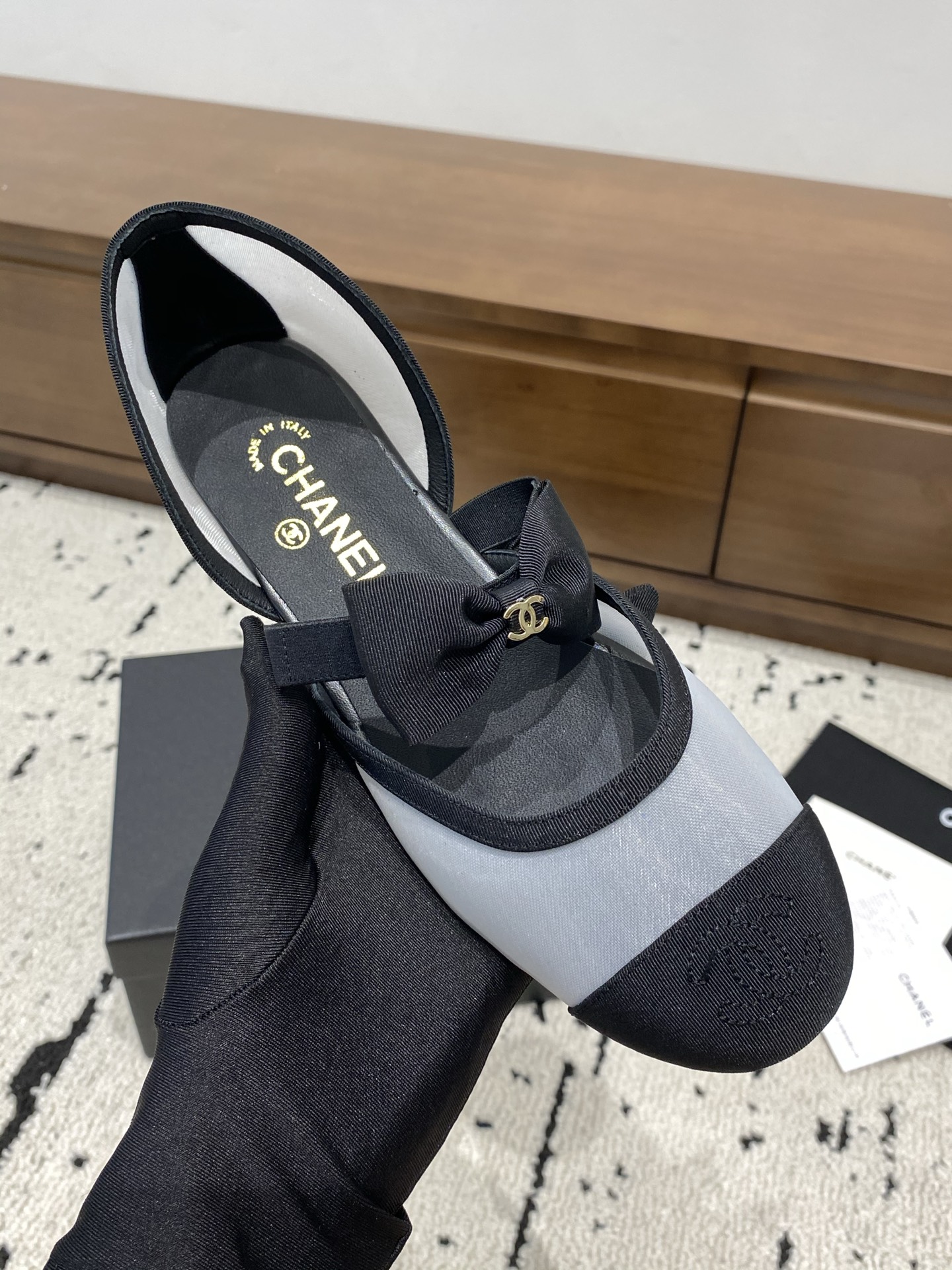 Bagsaaa Ch**el Mary Janes G46701 Mesh & Grosgrain