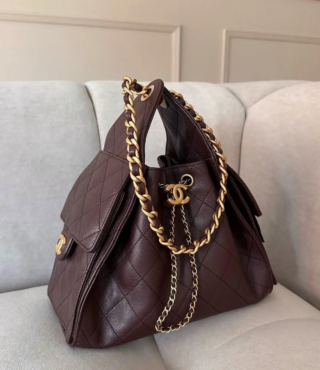 Bagsaaa Ch**el 25 Small Handbag AS5293 chocolate brown - 30cm