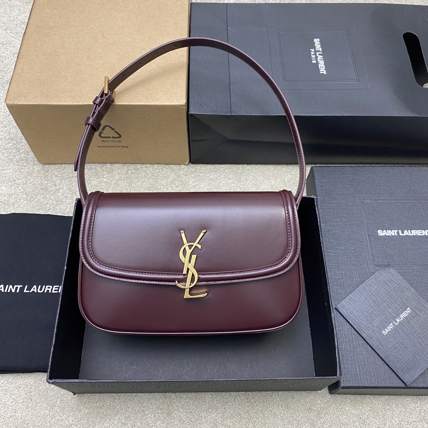 Bagsaaa Y51 solferino medium in box Sa1nt Lau*nt 832330 dark red - 24.5cm
