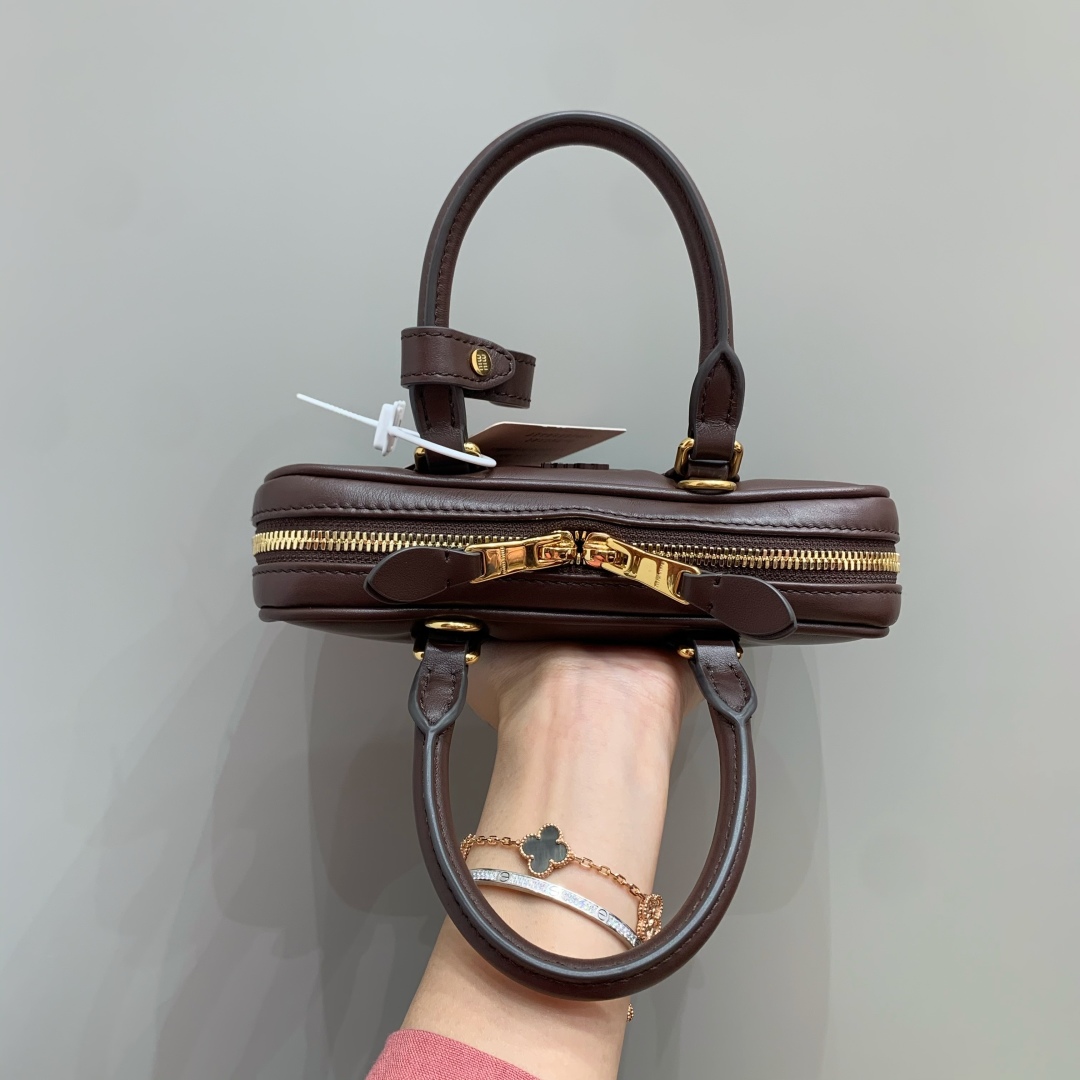 Bagsaaa Miu Miu Arcadie leather mini-bag 5BP088 dark brown - 19cm