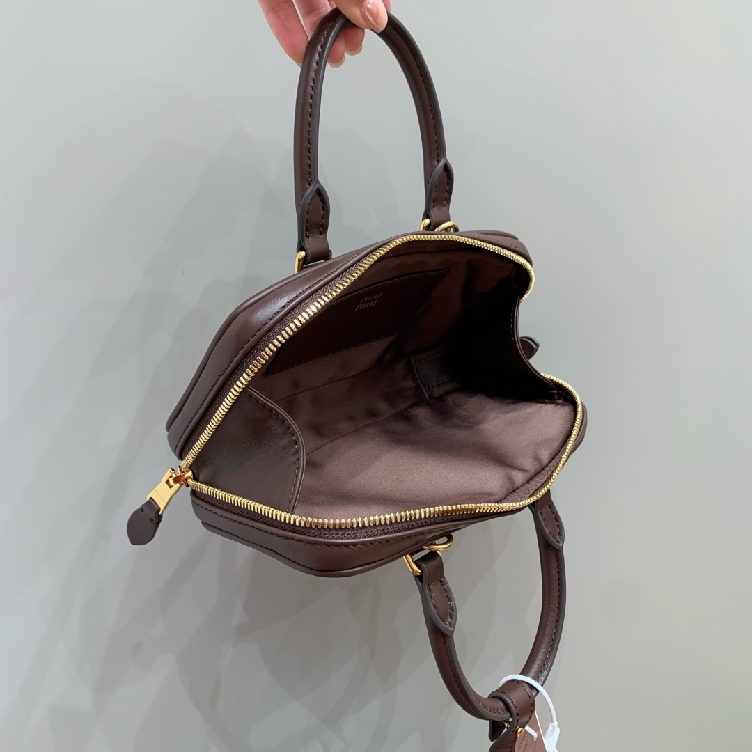 Bagsaaa Miu Miu Arcadie leather mini-bag 5BP088 dark brown - 19cm