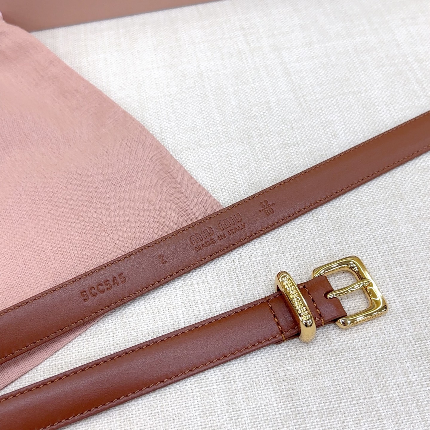 Bagsaaa Miu Miu Belt Brown & Gold - 2cm