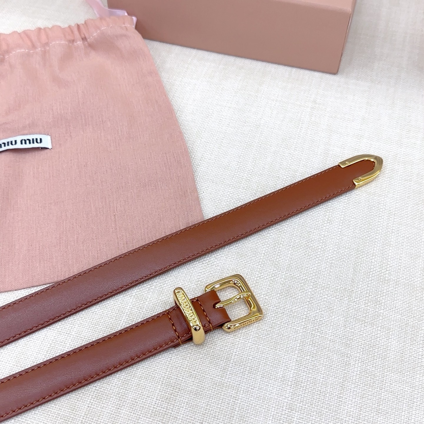 Bagsaaa Miu Miu Belt Brown & Gold - 2cm