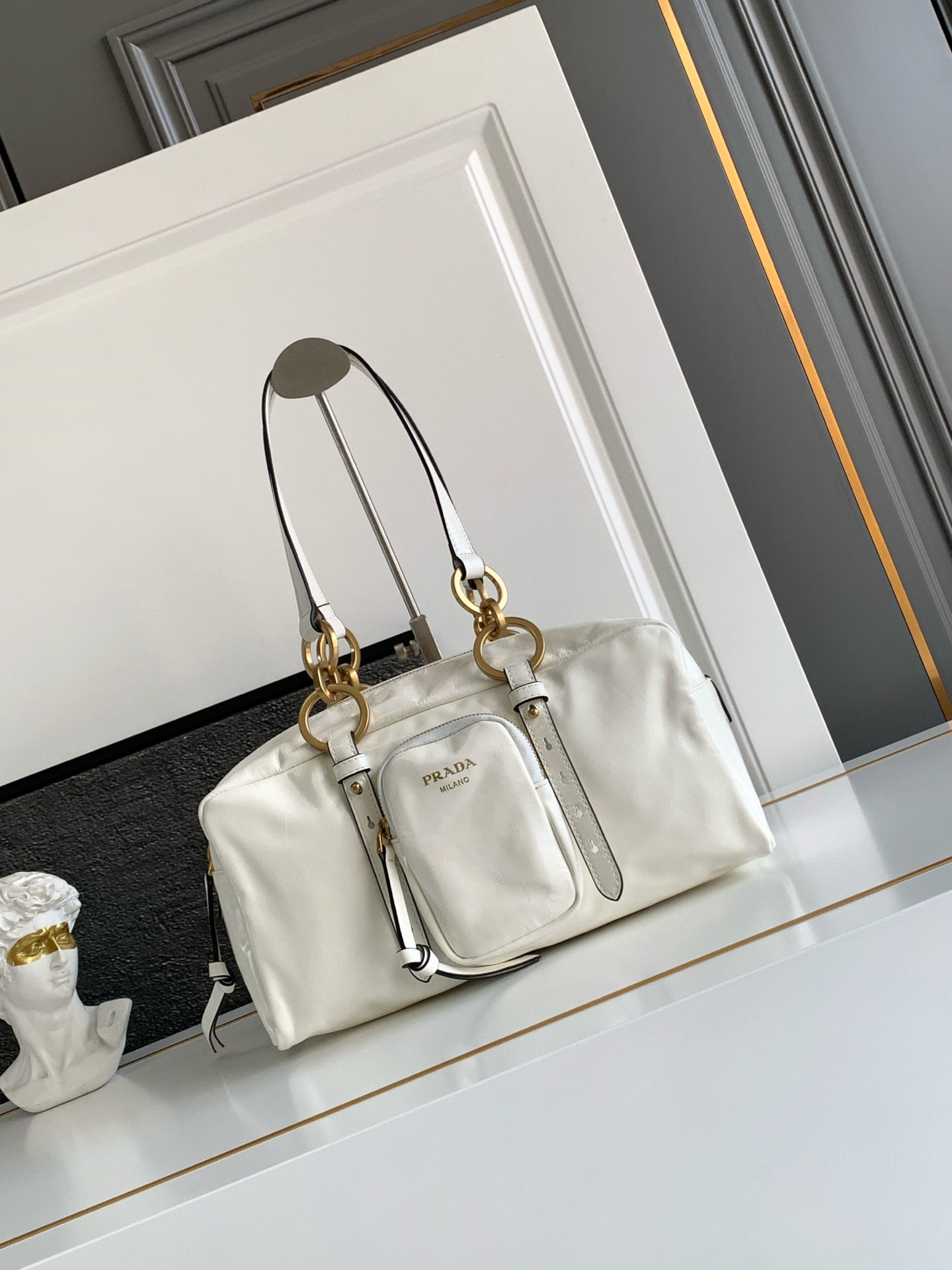 Bagsaaa Pra*a Dangle medium leather top-handle bag 1BB138 white - 30cm