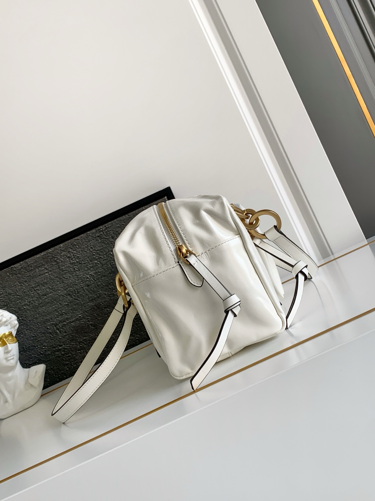 Bagsaaa Pra*a Dangle medium leather top-handle bag 1BB138 white - 30cm