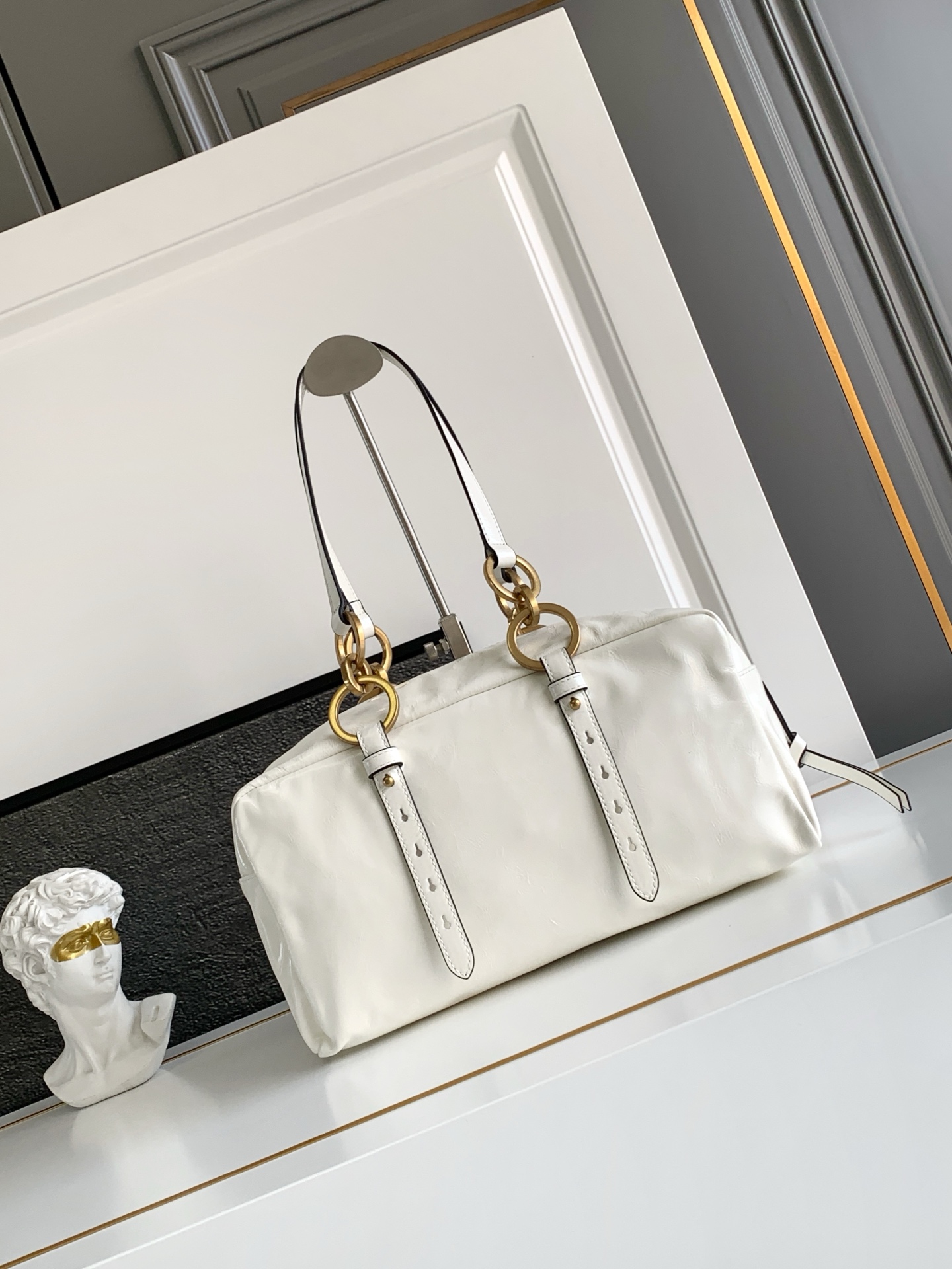 Bagsaaa Pra*a Dangle medium leather top-handle bag 1BB138 white - 30cm