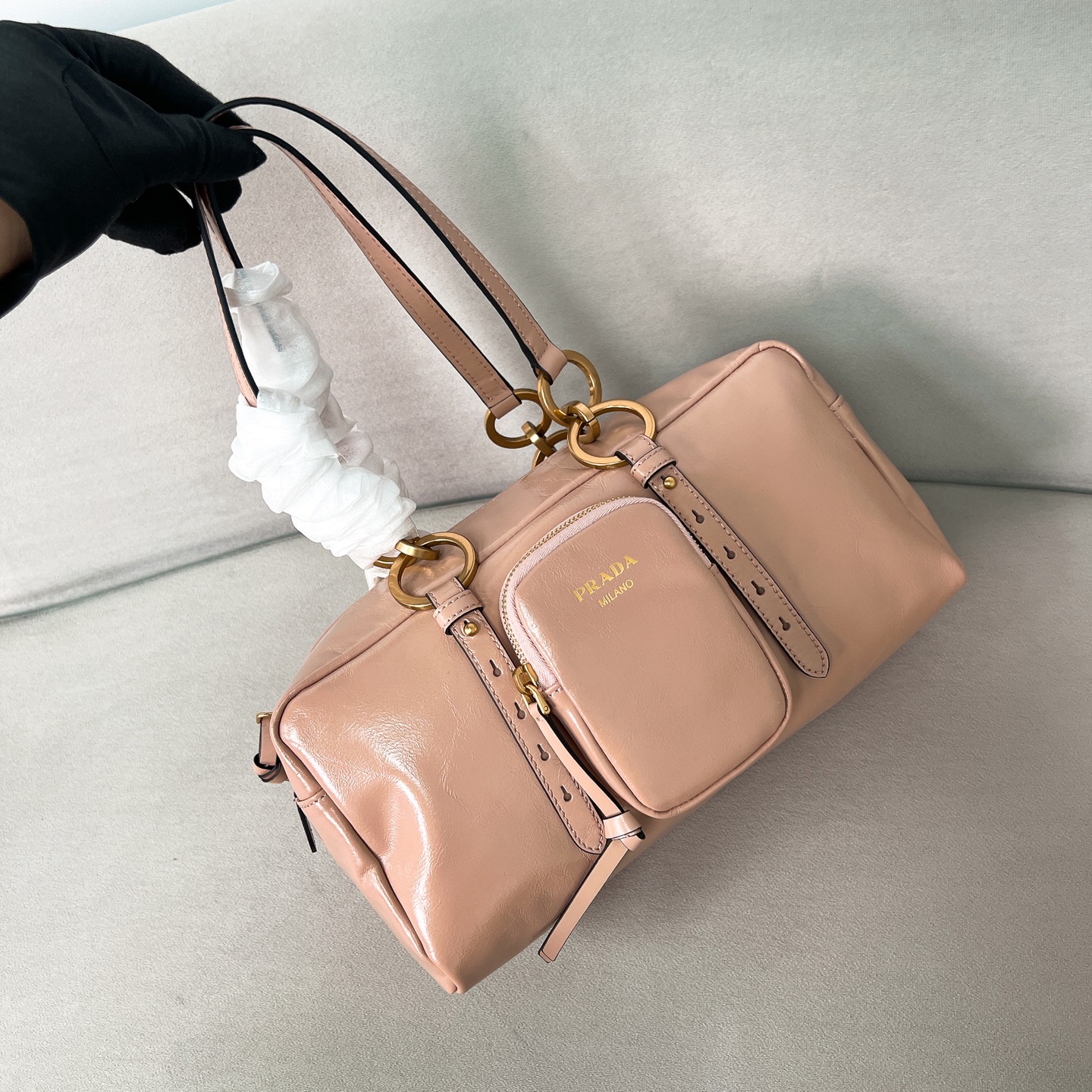 Bagsaaa Pra*a Dangle medium leather top-handle bag 1BB138 powder pink - 30cm