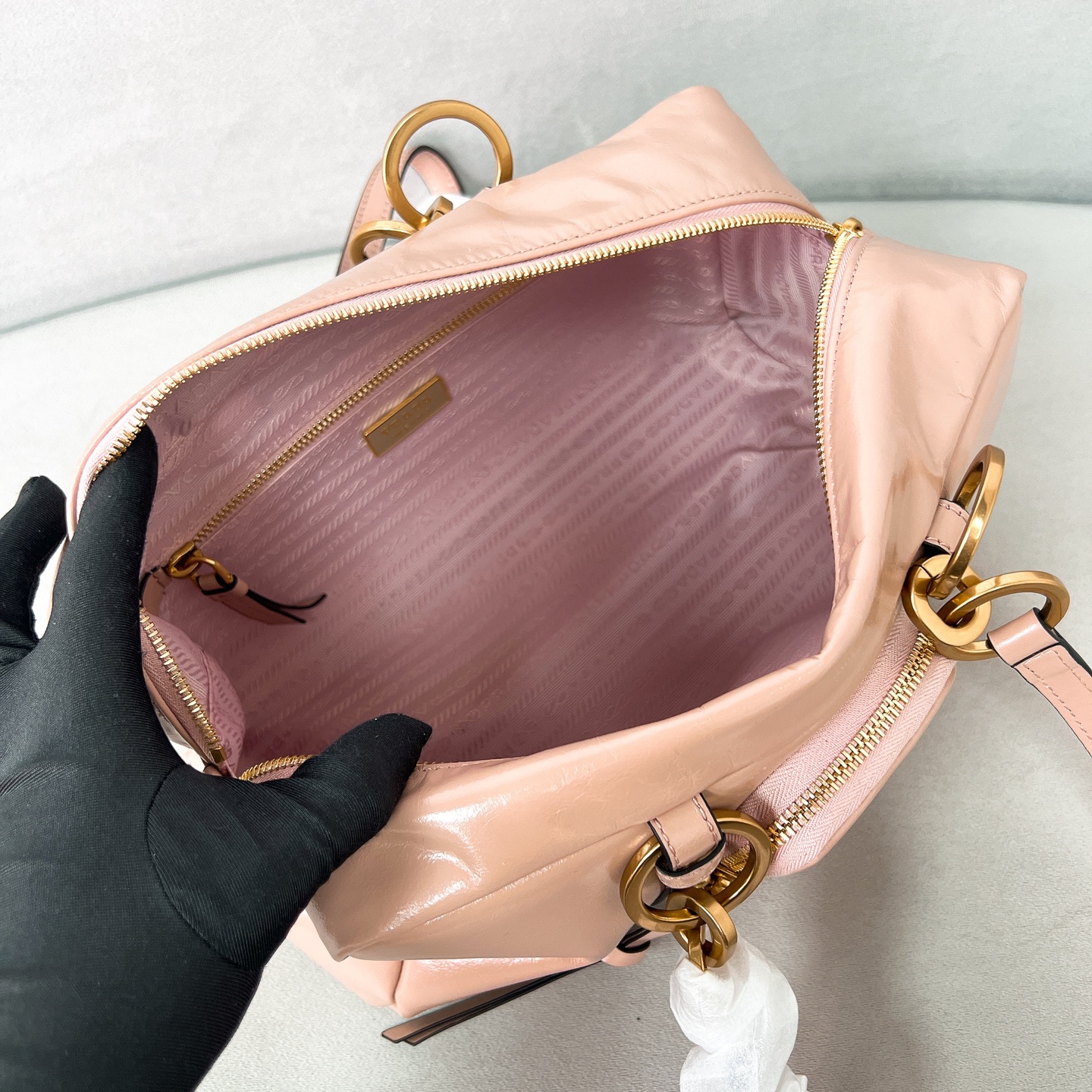 Bagsaaa Pra*a Dangle medium leather top-handle bag 1BB138 powder pink - 30cm