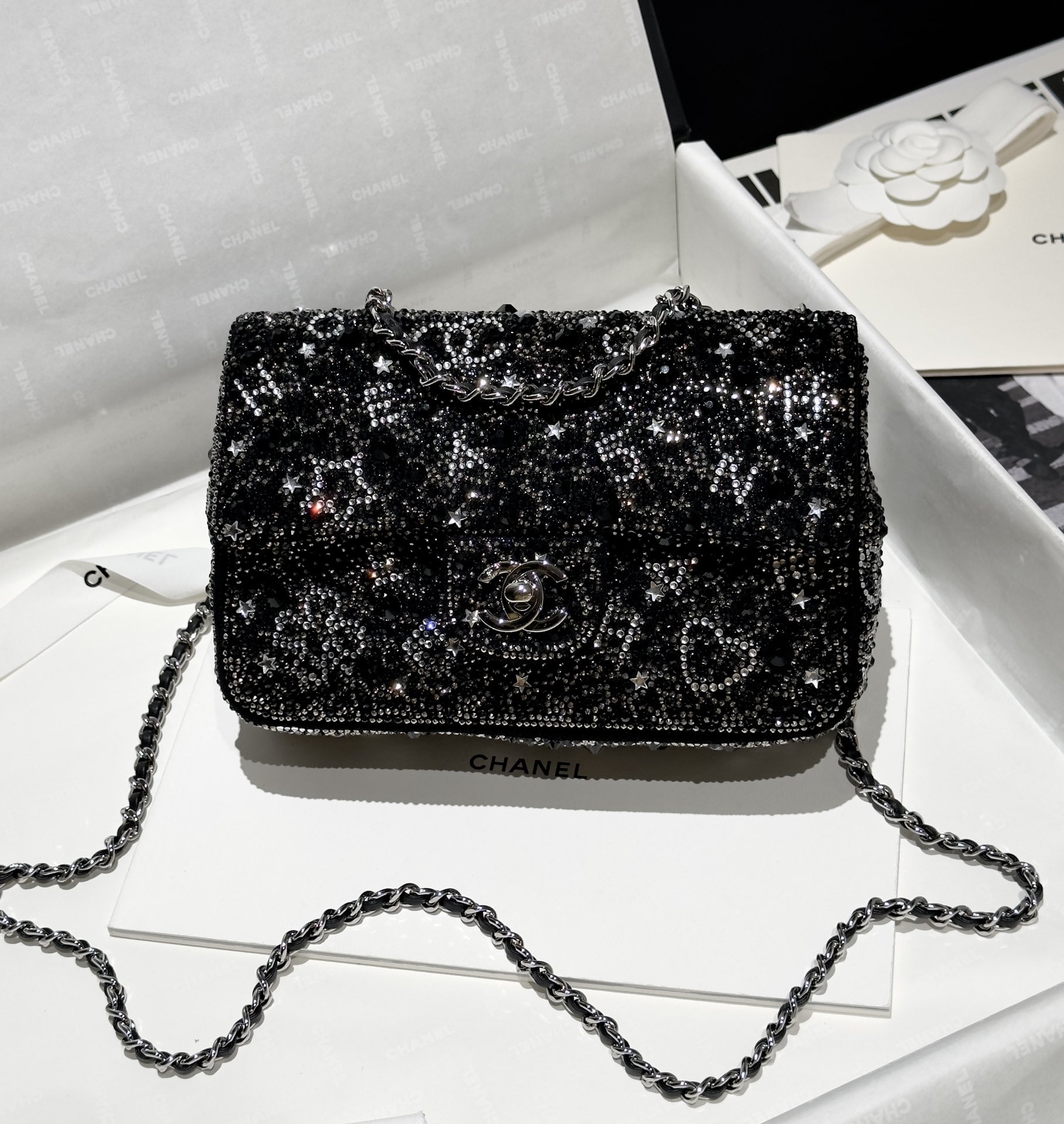Bagsaaa Ch**el Small Flap Bag Black Crystal - 20cm