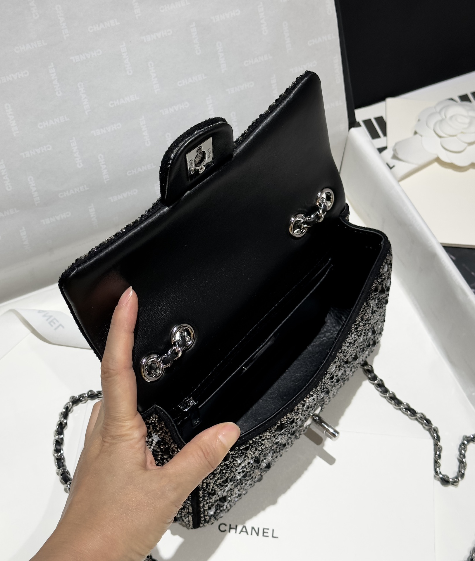 Bagsaaa Ch**el Small Flap Bag Black Crystal - 20cm