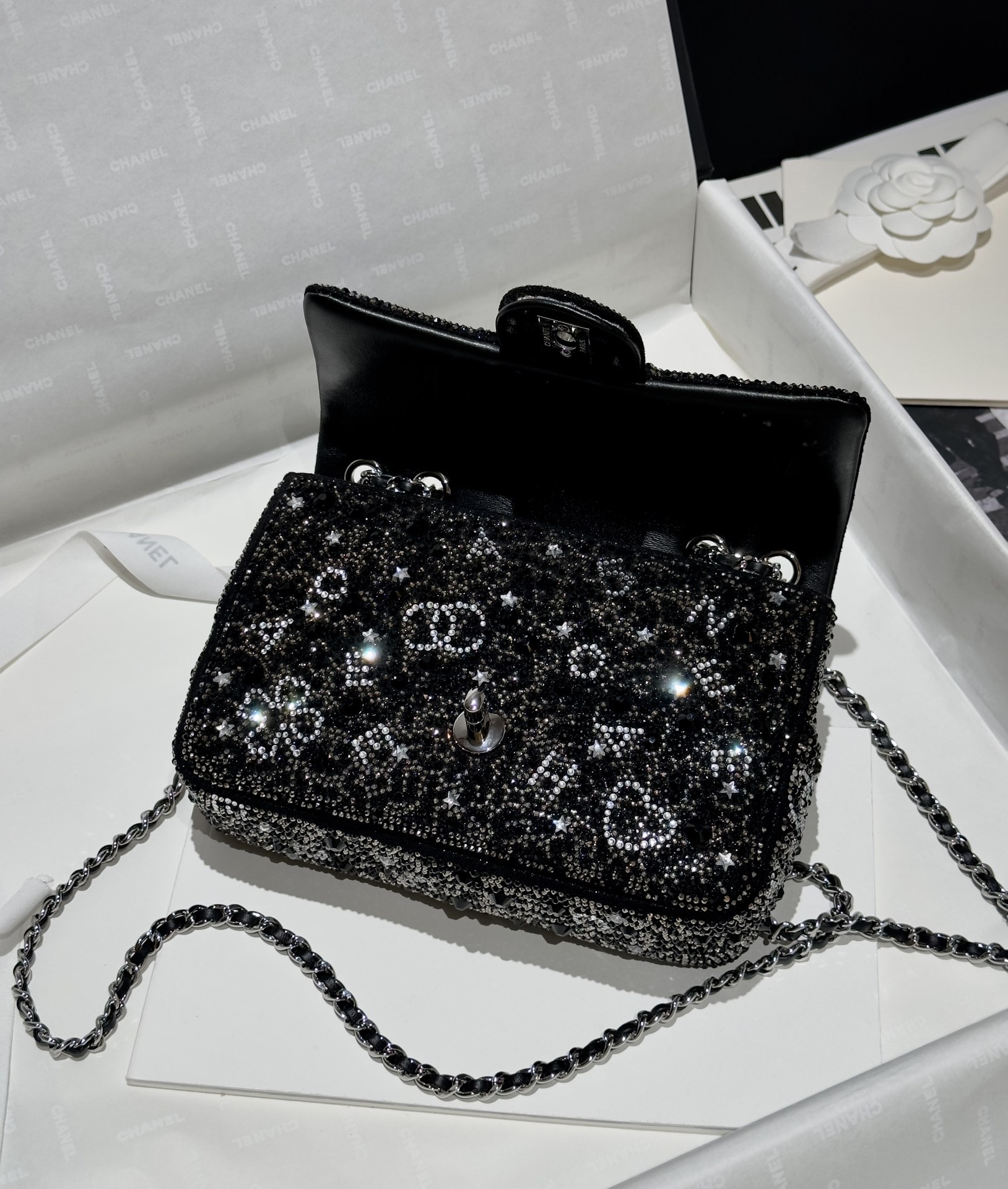 Bagsaaa Ch**el Small Flap Bag Black Crystal - 20cm