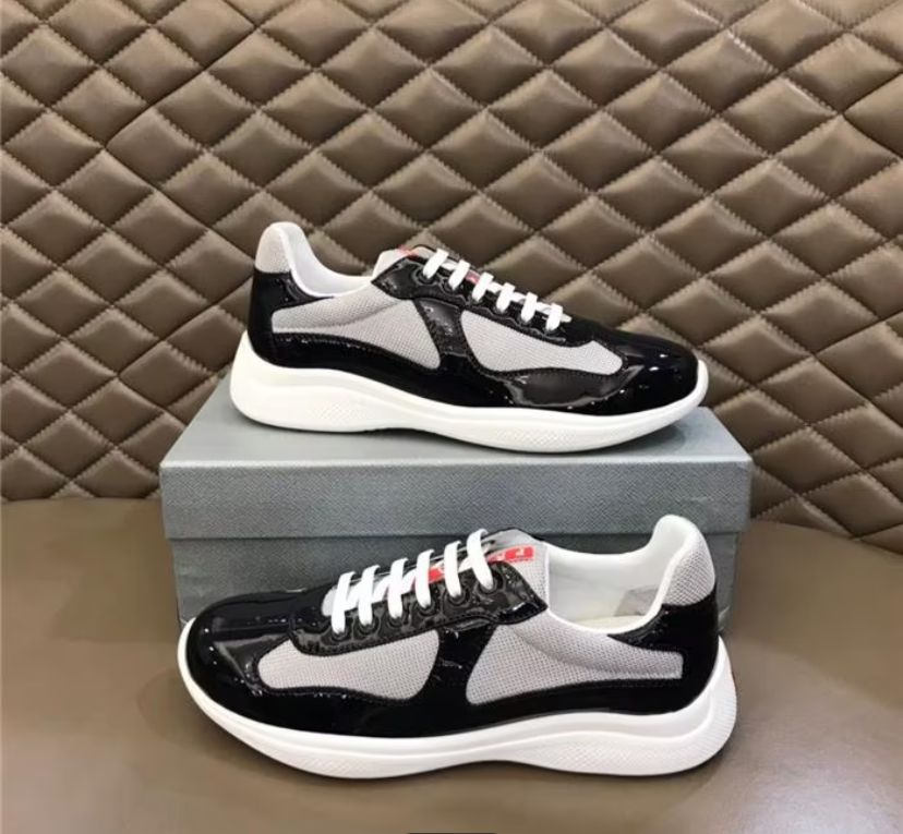 Bagsaaa Pra*a Patent leather and technical fabric Pra*a America's Cup sneakers black