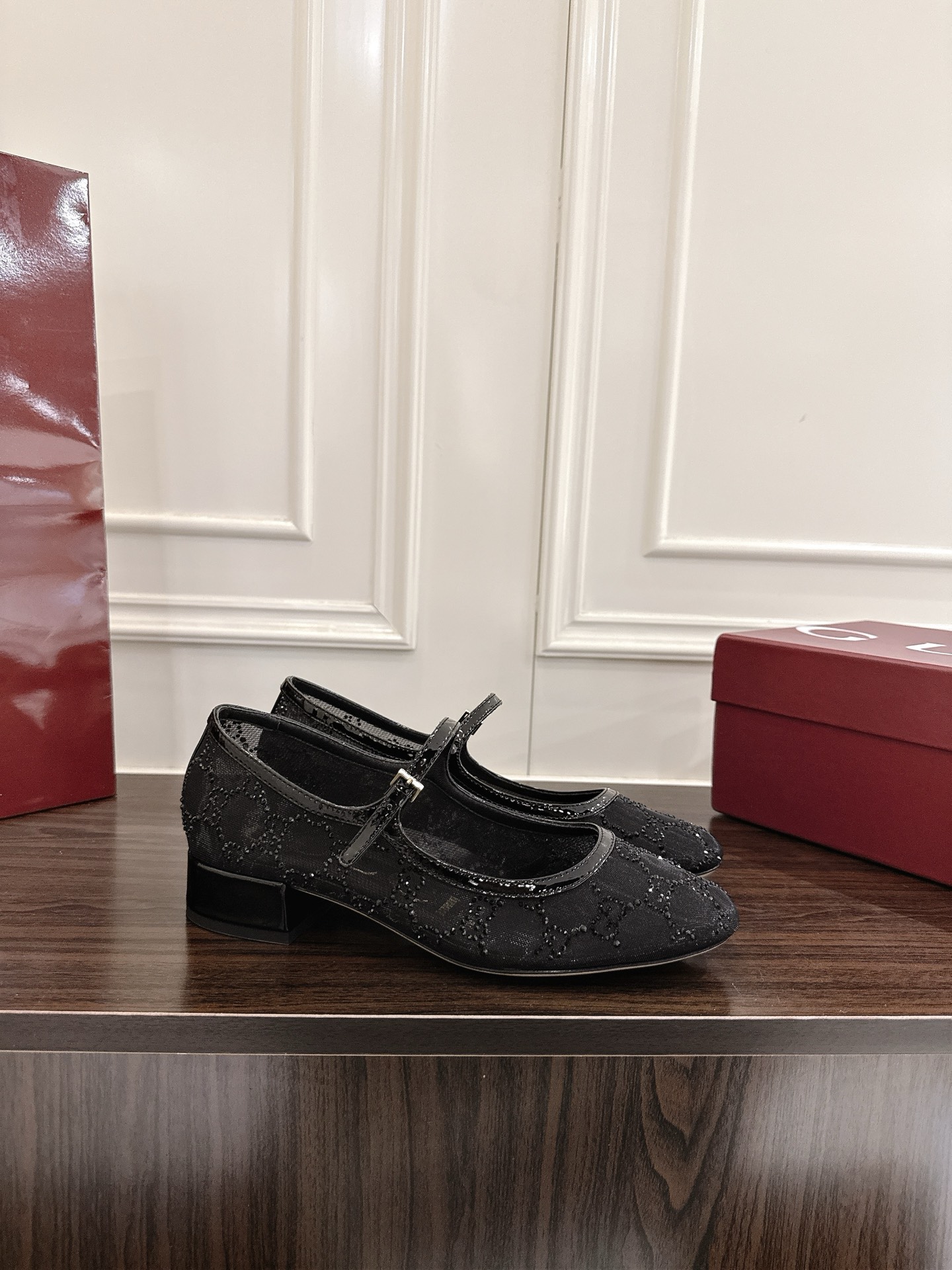Bagsaaa Gvc*1 Women's GG crystal ballet flat 836809 Black mesh