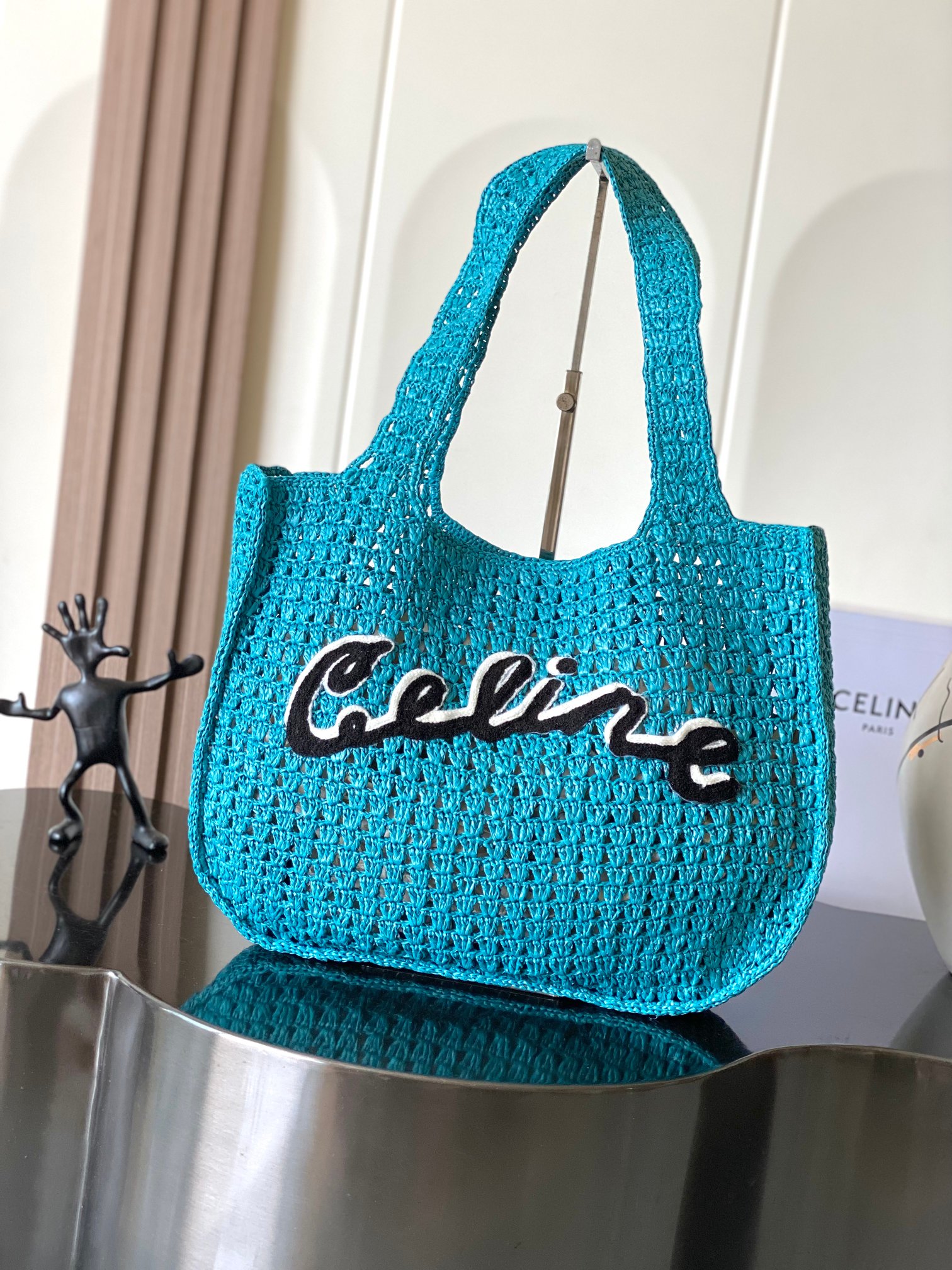 Bagsaaa Ce1i*e Large Hobo Panier In Raffia 122492 Cobalt - 53cm
