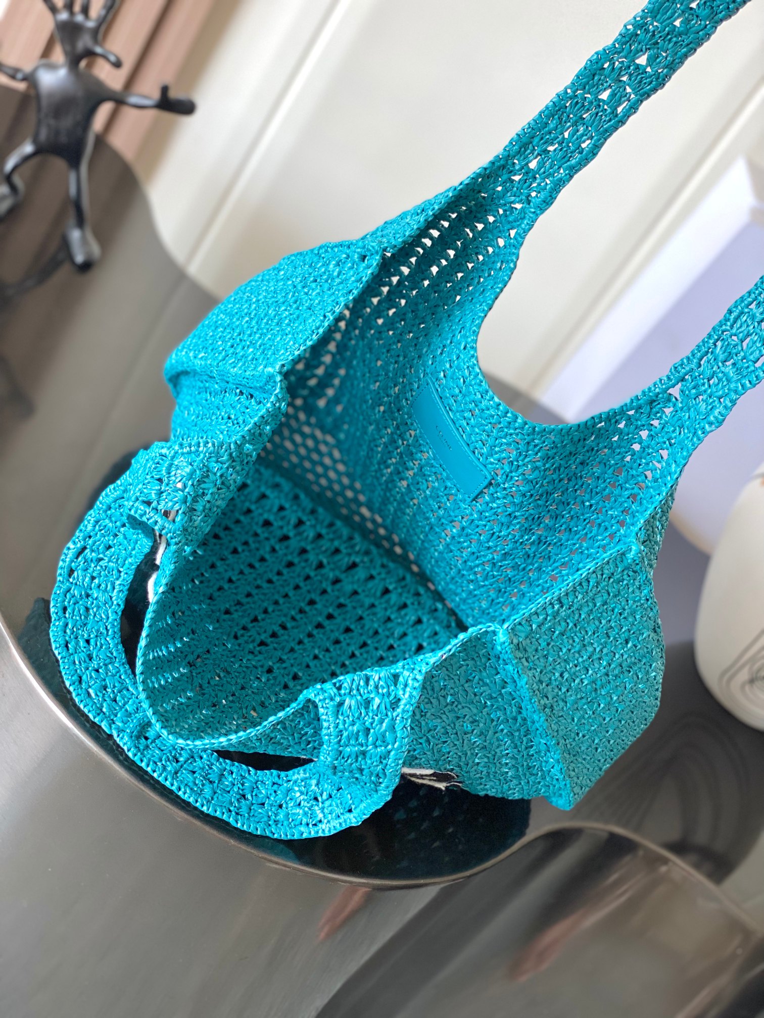 Bagsaaa Ce1i*e Large Hobo Panier In Raffia 122492 Cobalt - 53cm