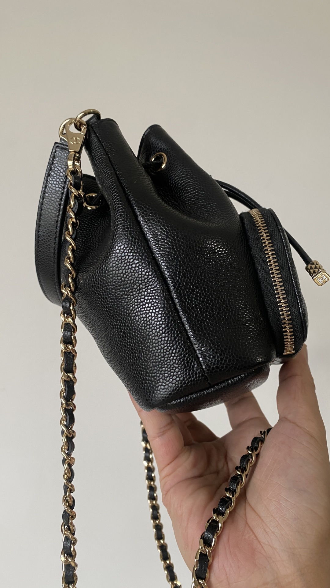 Bagsaaa Ch**el Clutch with chain AP4775 Black Caviar - 15cm