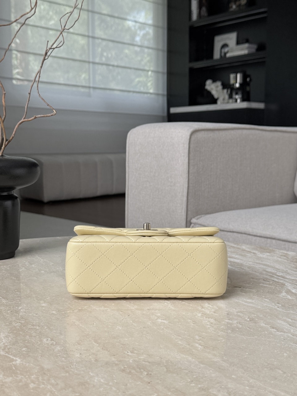 Bagsaaa Ch**el Mini Flap Bag Light Yellow Lambskin & Light Gold - 20cm