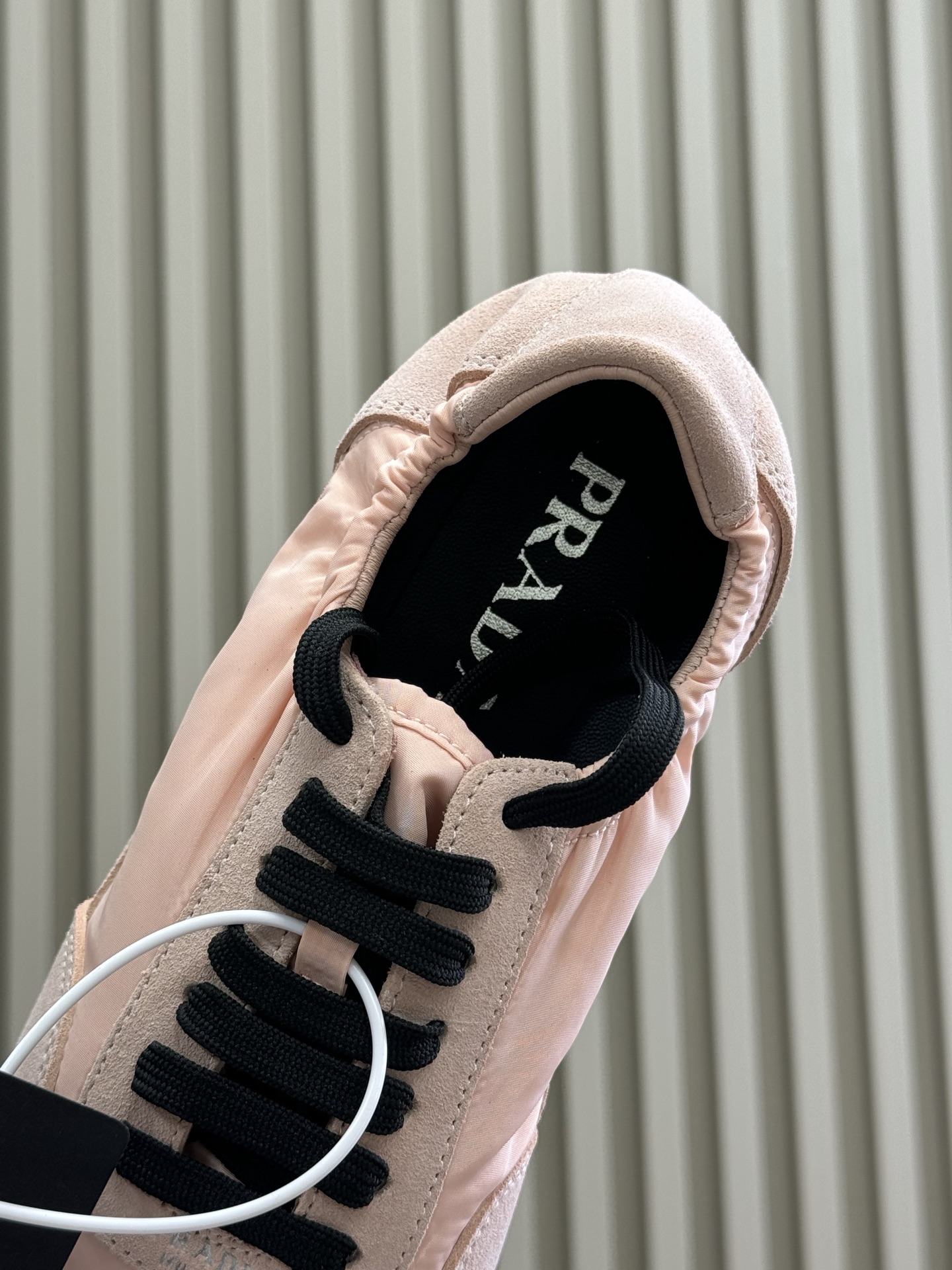 Bagsaaa Pra*a Collapse Re-Nylon and suede elasticized sneakers pink