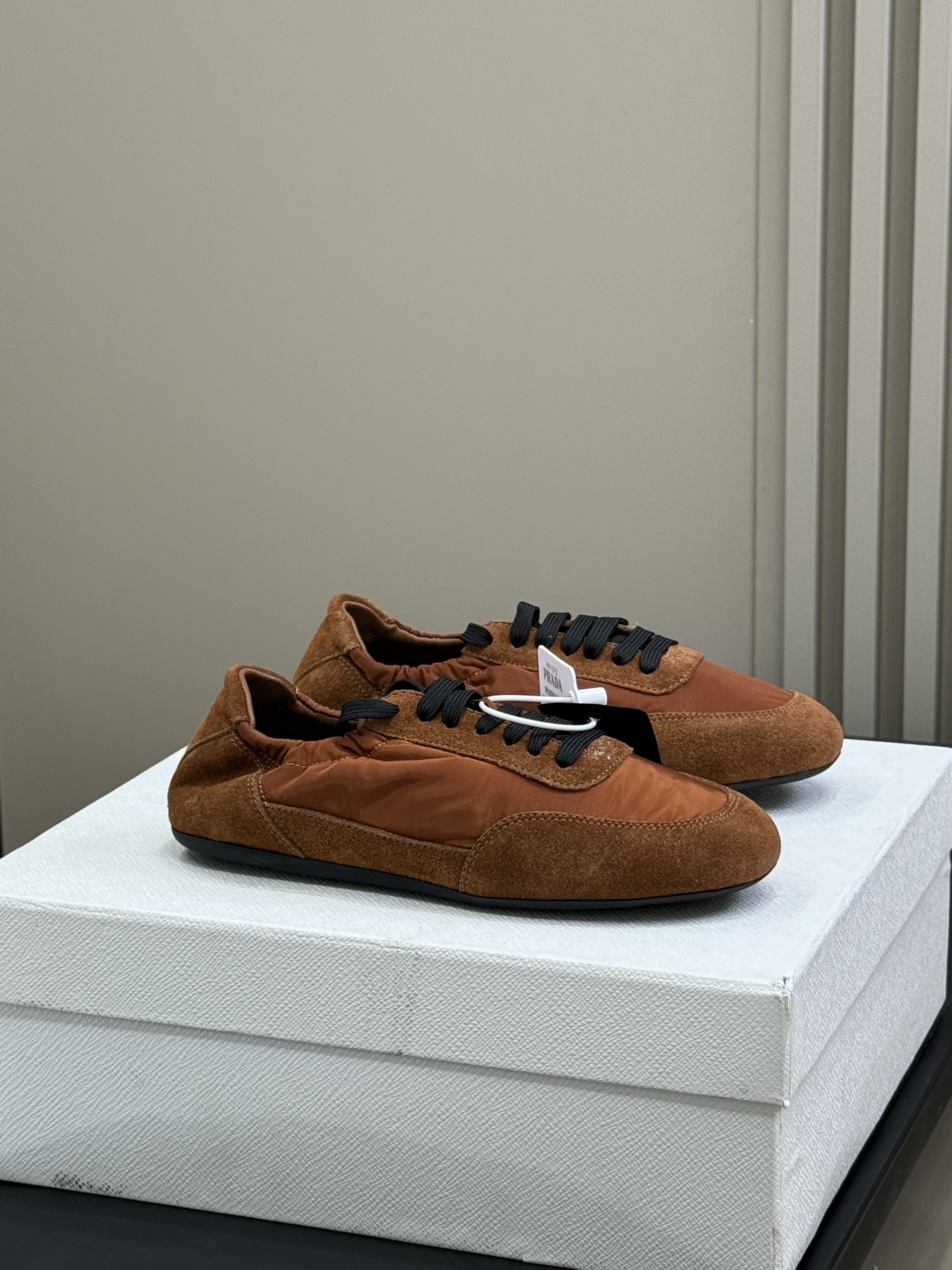 Bagsaaa Pra*a Collapse Re-Nylon and suede elasticized sneakers brown