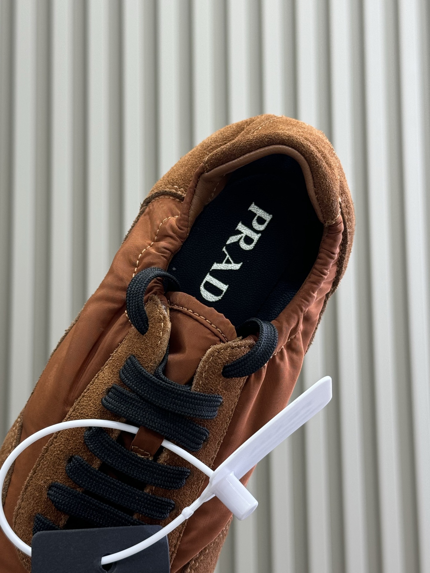 Bagsaaa Pra*a Collapse Re-Nylon and suede elasticized sneakers brown