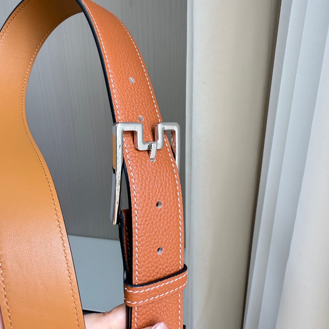 Bagsaaa H**me5 Belt Brown & Silver - 3.5cm