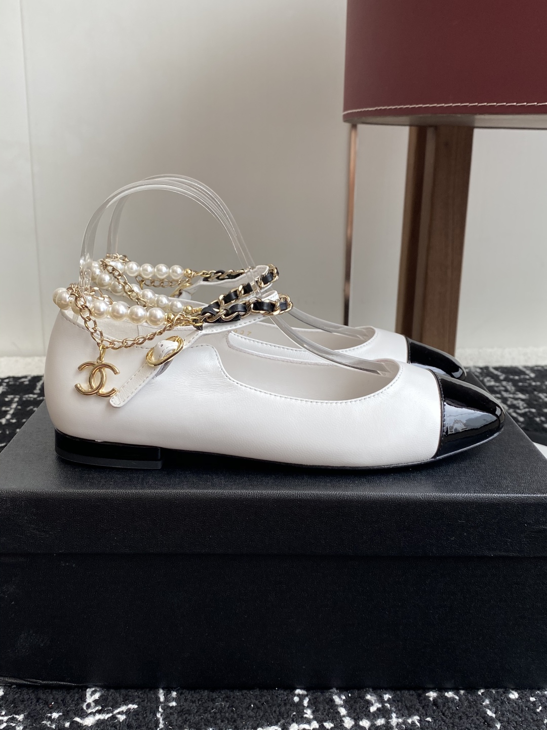Bagsaaa Ch**el Mary Janes G46718 White Lambskin