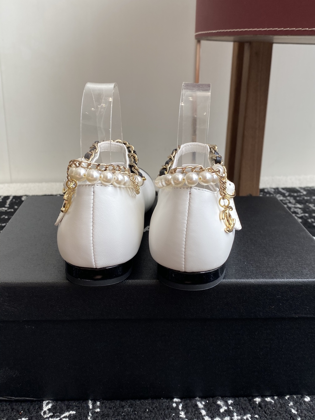 Bagsaaa Ch**el Mary Janes G46718 White Lambskin
