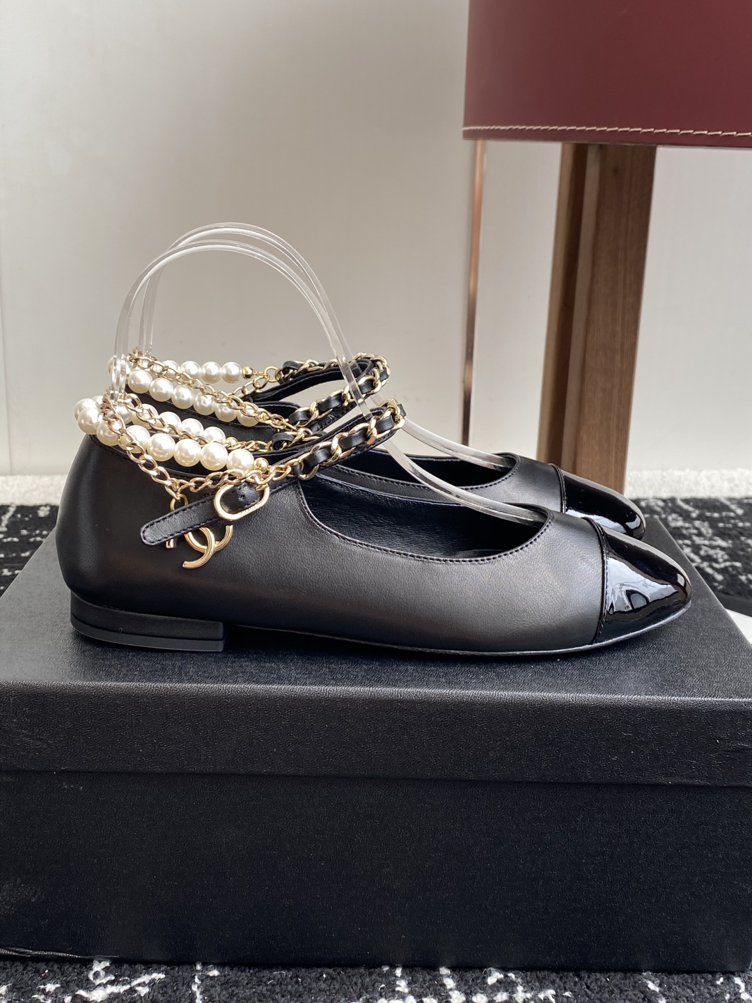 Bagsaaa Ch**el Mary Janes G46718 Black Lambskin