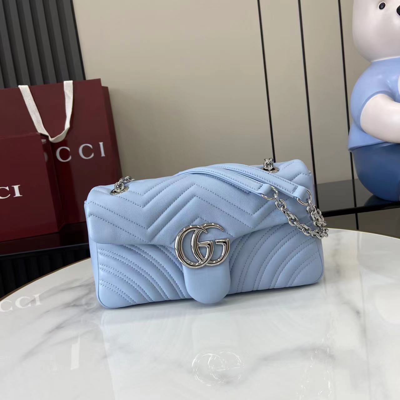 Bagsaaa Gvc*1 GG Marmont medium shoulder bag 837267 light blue - 26cm