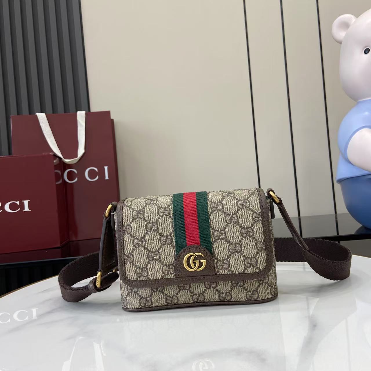 Bagsaaa Gvc*1 Ophidia mini bag 838599 brown & beige - 18cm
