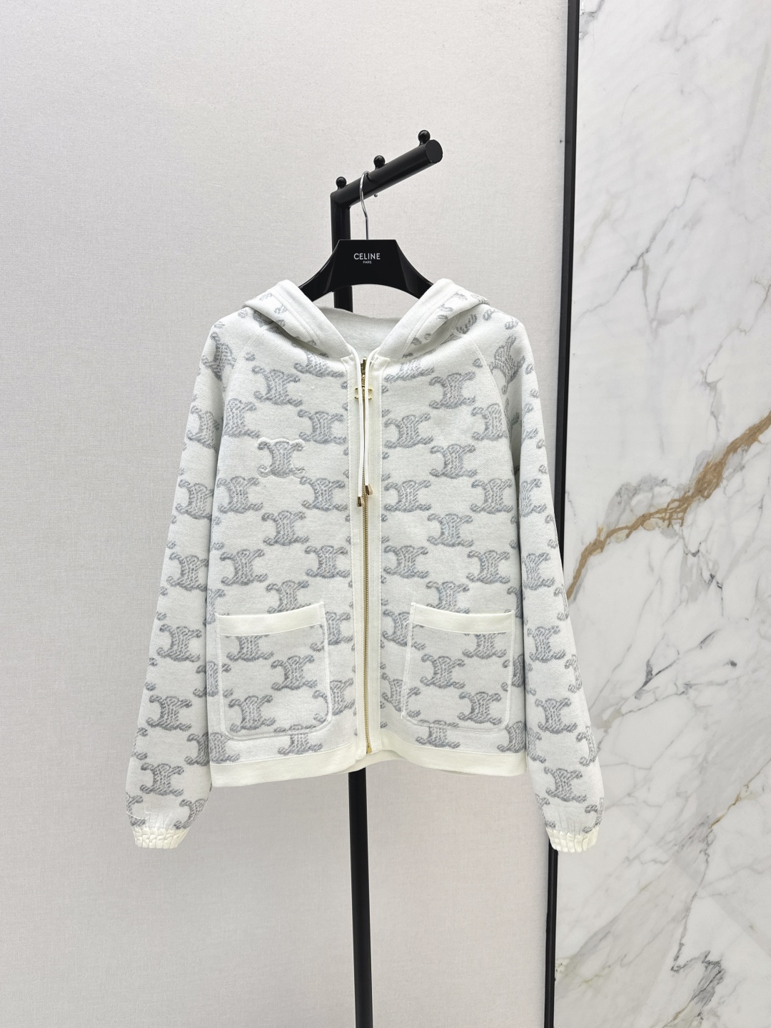 Bagsaaa Ce1i*e Triomphe Pattern Zip-Up Hoodie