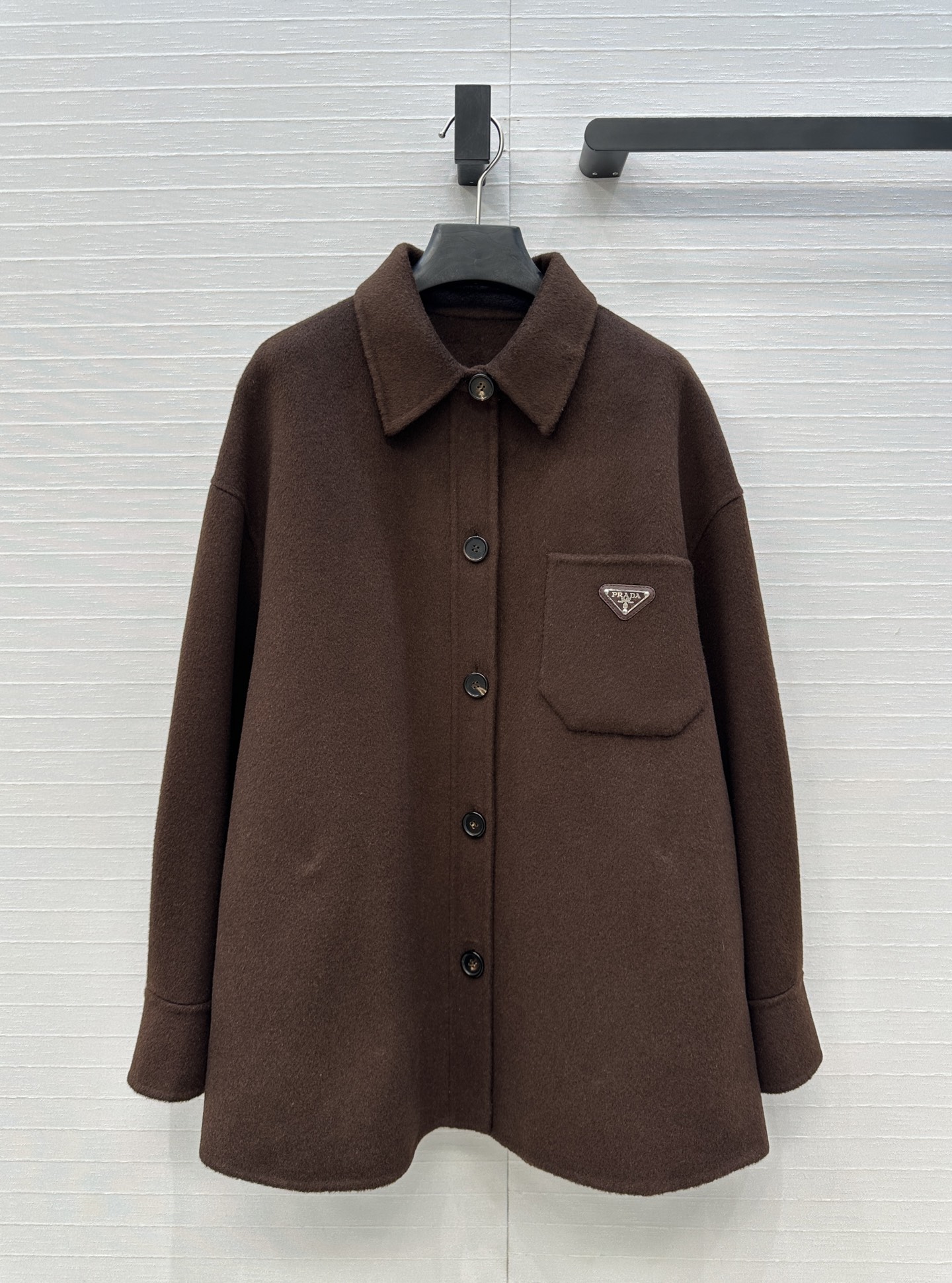 Bagsaaa Pra*a Dark Brown Wool Overshirt with Logo