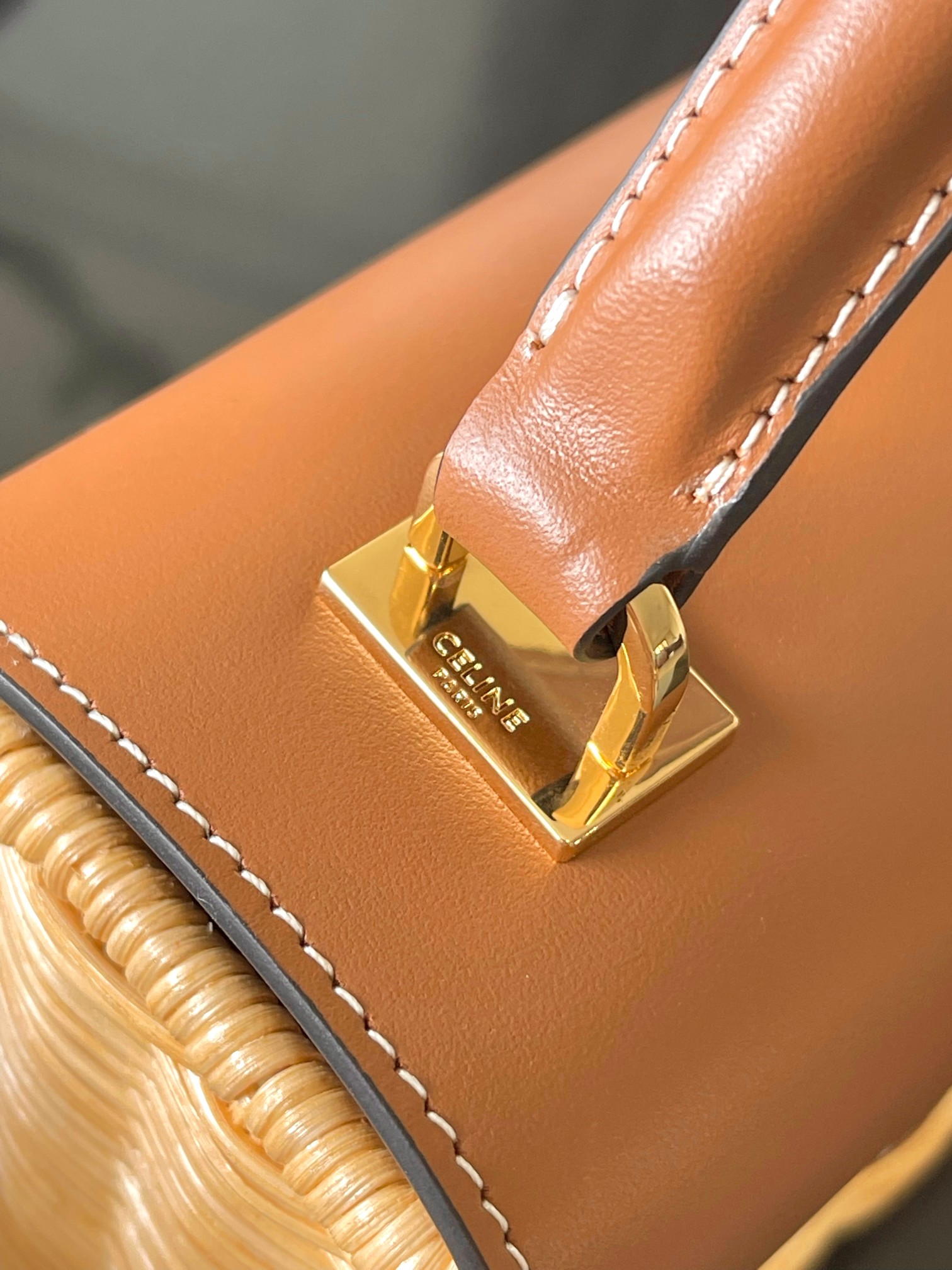 Bagsaaa Ce1i*e Teen Garance Bag In Wicker And Natural Calfskin 119672 - 18.5cm