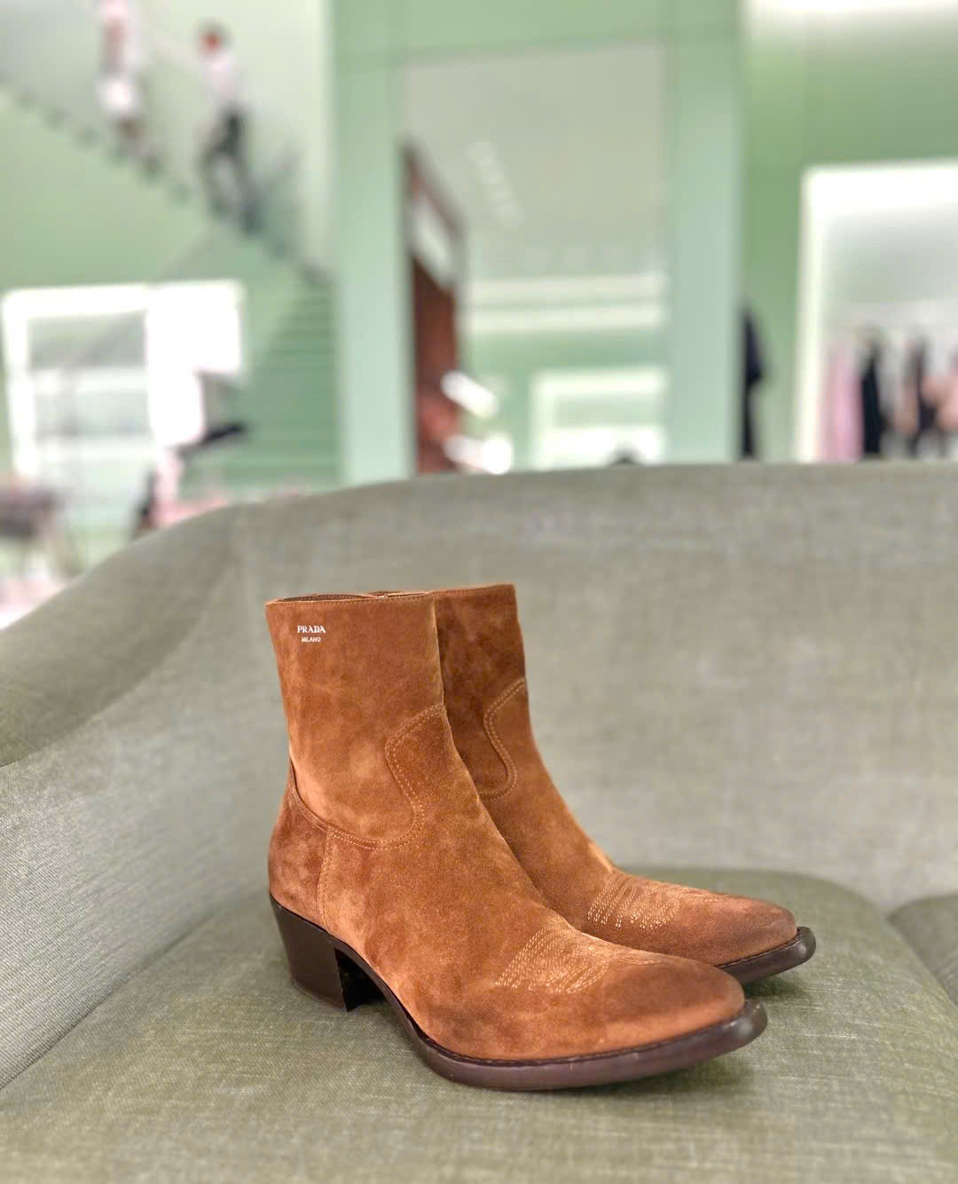 Bagsaaa Pra*a Suede Western Booties Tabacco
