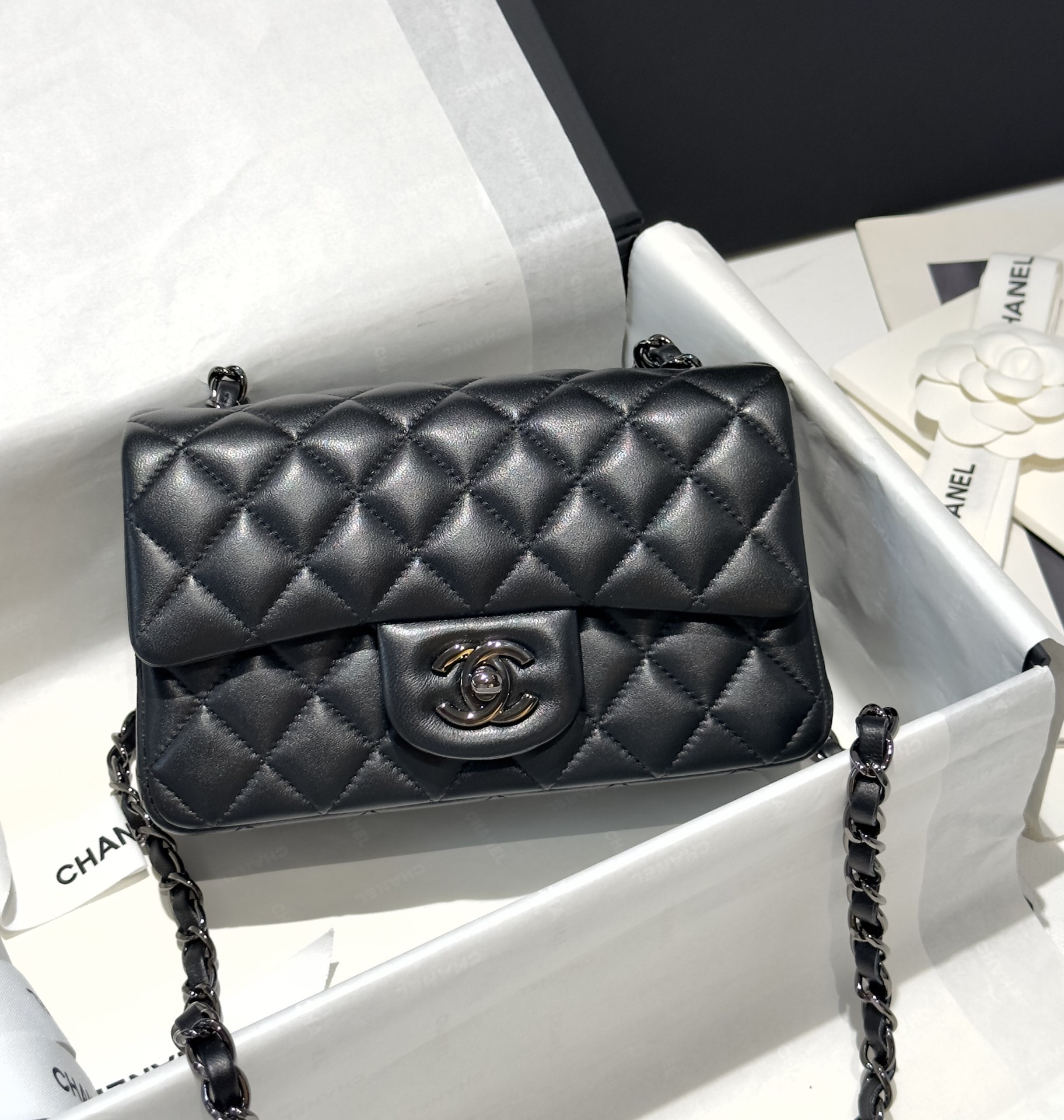 Bagsaaa Ch**el Mini Flap Bag Full Black Lambskin - 20cm