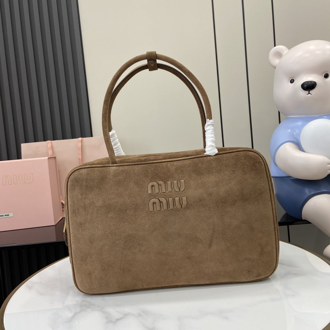 Bagsaaa Miu Miu Beau bag 5BB117 brown suede - 34x23x10 cm