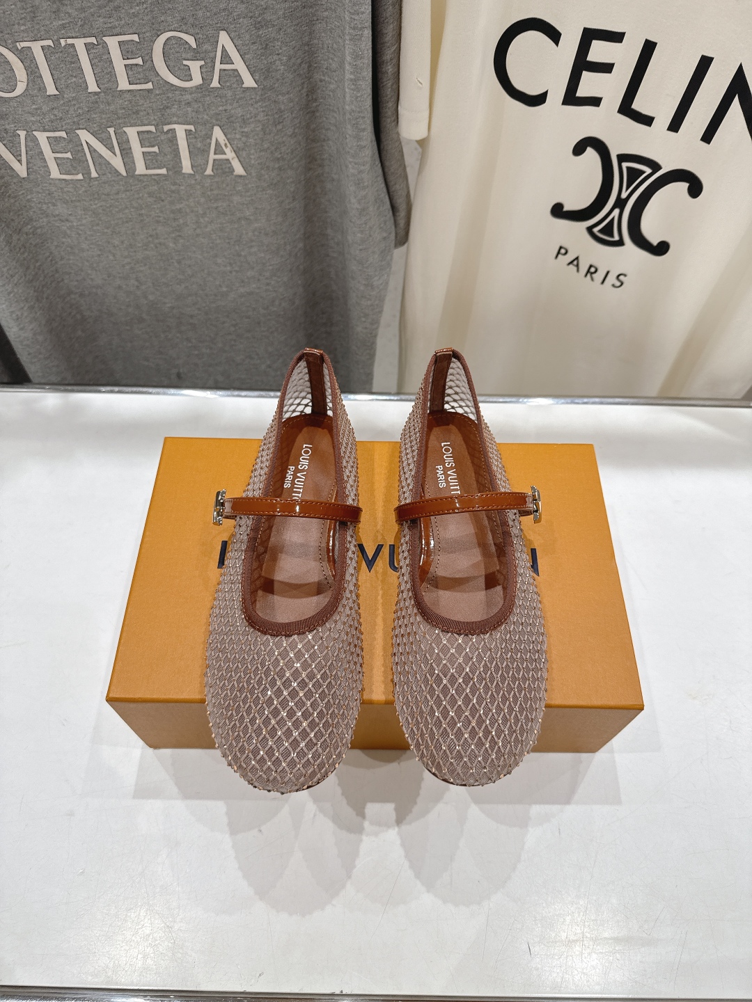 Bagsaaa LV Romy Flat Ballerina Brown Mesh