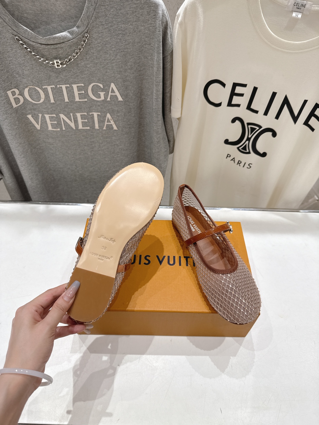 Bagsaaa LV Romy Flat Ballerina Brown Mesh