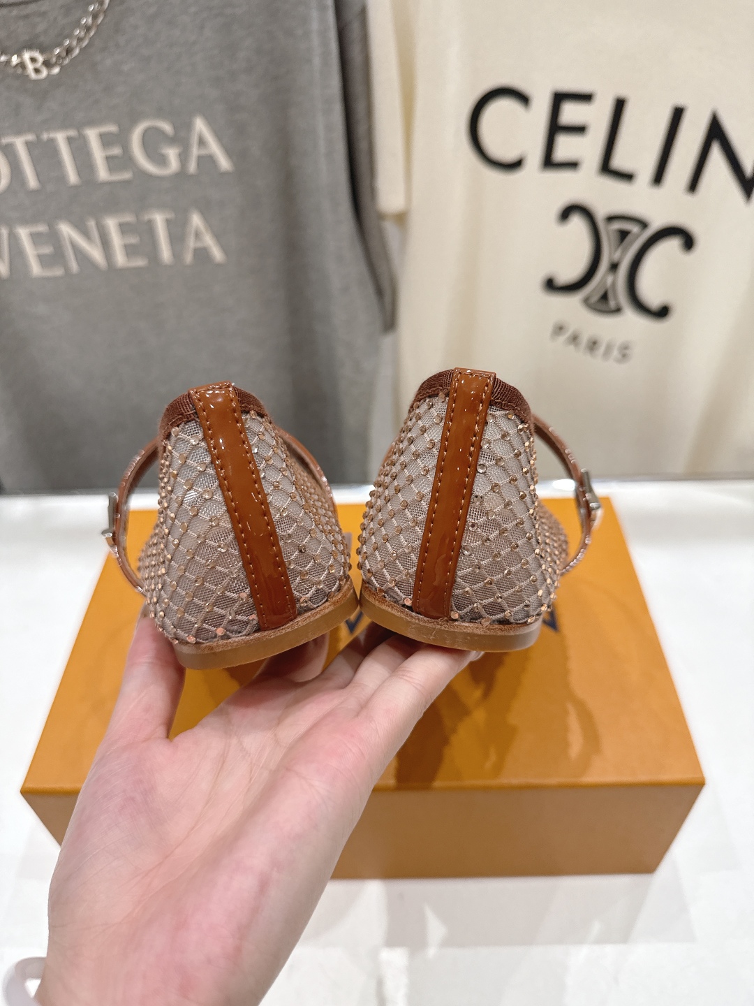 Bagsaaa LV Romy Flat Ballerina Brown Mesh