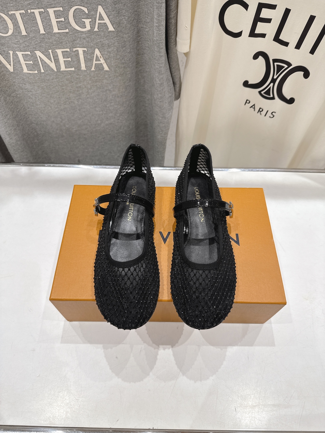 Bagsaaa LV Romy Flat Ballerina Black Mesh
