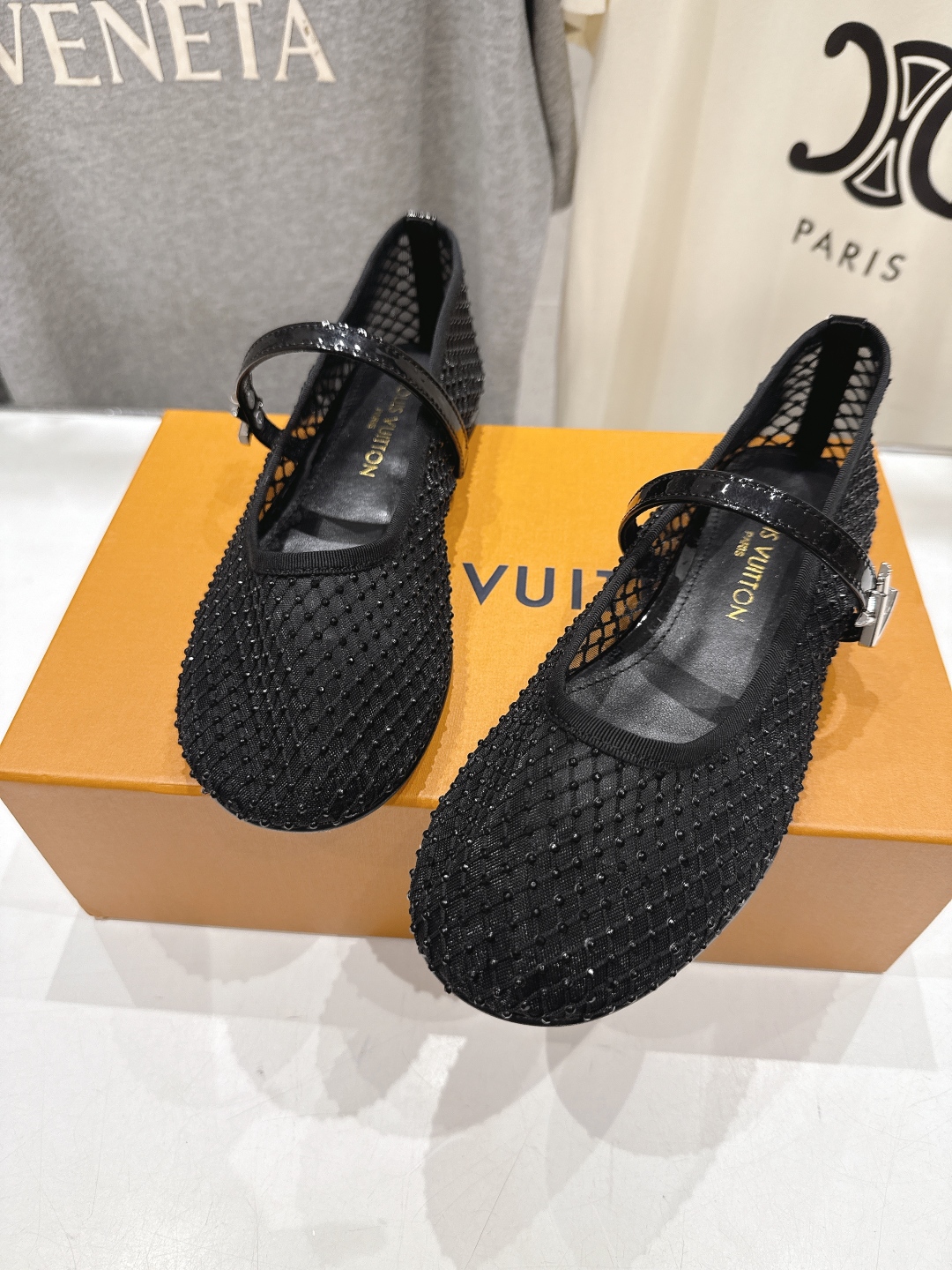 Bagsaaa LV Romy Flat Ballerina Black Mesh