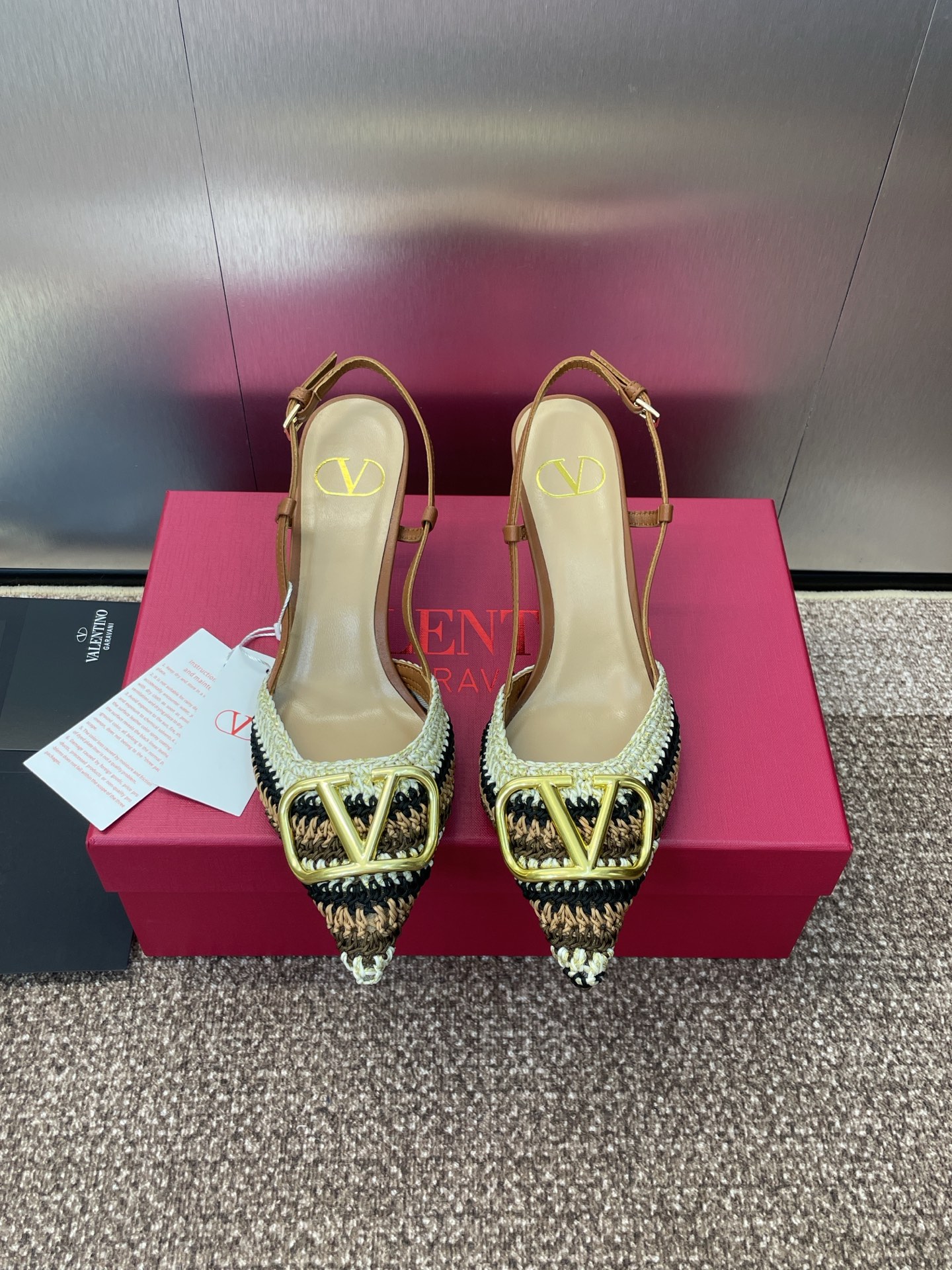 Bagsaaa Va1e*ntin0 Vlogo Signature Slingback Pump With Crochet Embroidery 80Mm