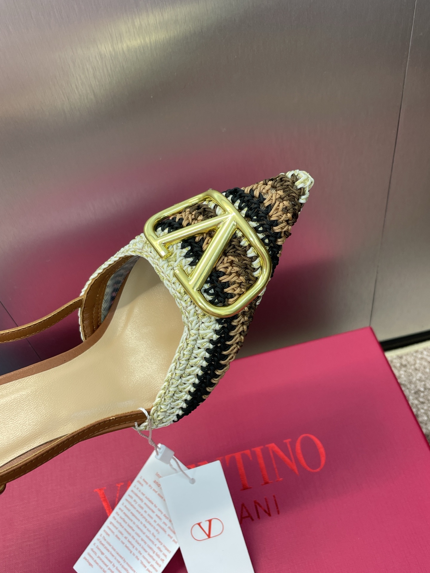 Bagsaaa Va1e*ntin0 Vlogo Signature Slingback Pump With Crochet Embroidery 80Mm